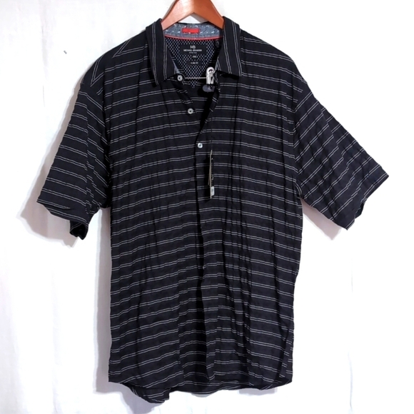 Michael Brandon Stretch Black Striped Short Sleeve Button Up Size XXL New - Picture 1 of 5
